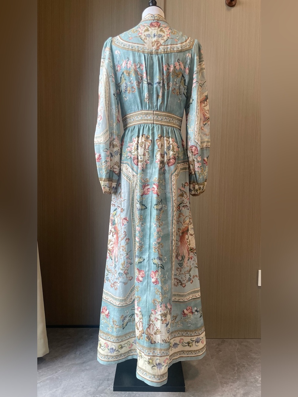 Zimmermann Roselight Plunge Long Sleeve Linen & Silk Midi Dress Floral Paisley - Picture 9 of 13